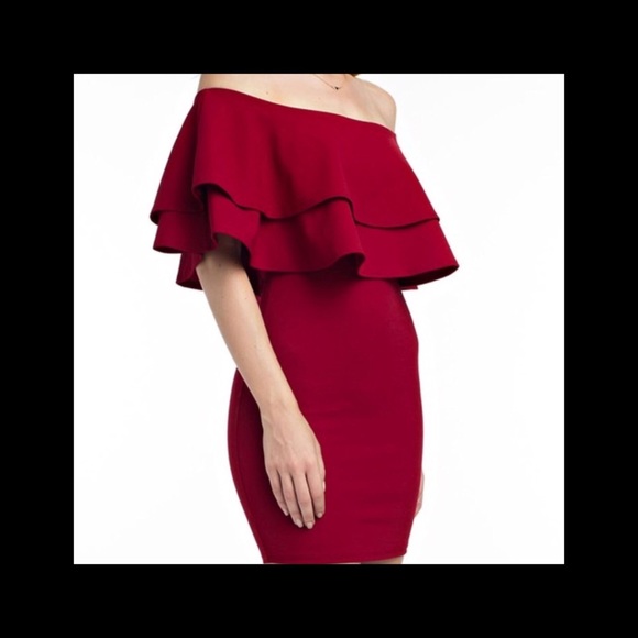 Off Shoulder Ruffle Bodycon Mini Dress - Picture 4 of 5